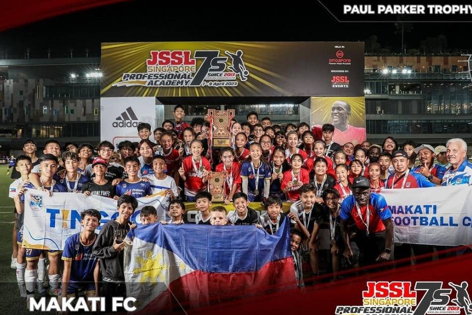 Makati FC celebrates its Paul Parker overall championship in the JSSL Singapore Academy 7’s 2023. Photo courtesy of JSSL on Instagram [@jsslsingapore