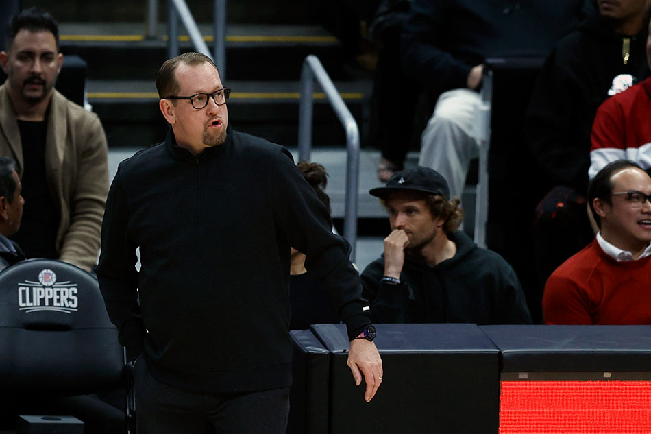 Toronto Raptors head coach Nick Nurse reacts during the first quarter of the game between the Toronto Raptors and the Los Angeles Clippers at Crypto.com Arena in Los Angeles, California, USA, 08 March 2023. EPA-EFE/ETIENNE LAURENT