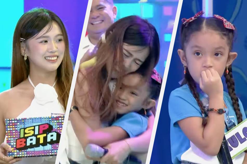 BINI’S Maloi Ricalde and Kulot share a hug after winning the jackpot prize in the ‘Isip Bata’ segment of ‘It’s Showtime’ on Saturday. ABS-CBN