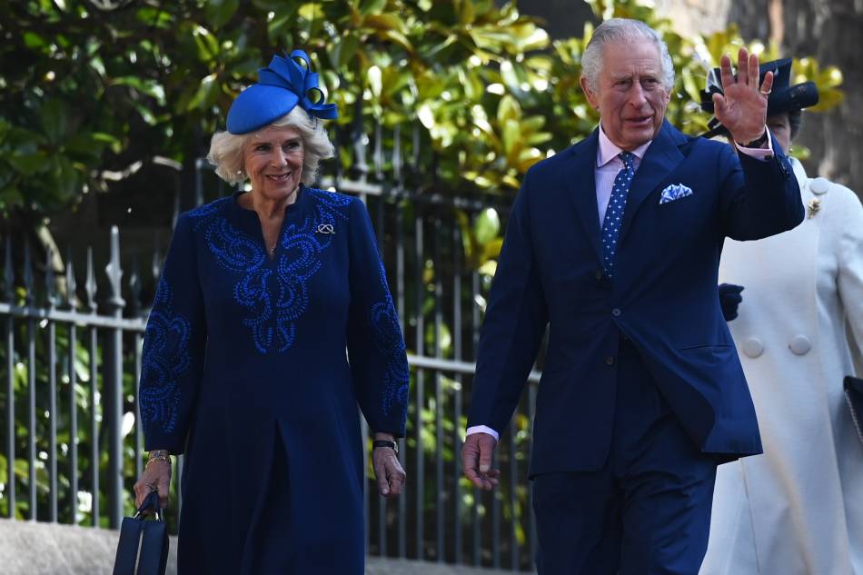 Britain's King Charles III (right) and Camilla, the Queen Consort arrive for the Easter Sunday service at St Georges Chapel at Windsor Castle in Windsor, Britain on April 9, 2023. Neil Hall, EPA-EFE