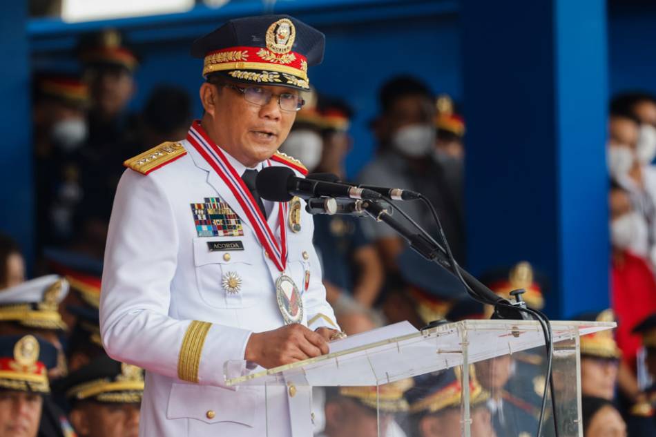 New Philippine National Police (PNP) Chief Major General Benjamin Acorda delivers as speech during change of command ceremonies at Camp Crame police camp in Quezon City on April 24, 2023. Rolex Dela Pena, EPA-EFE