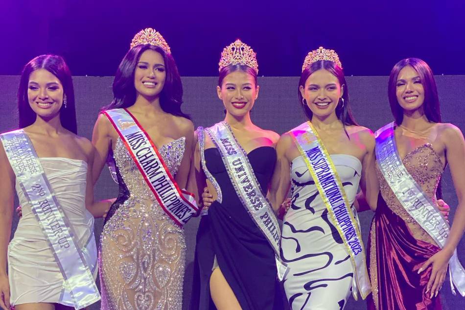 From left to right: Miss Universe Philippines 2nd runner-up Angelique Manto, Miss Charm Philippines 2023 Krishnah Gravidez, Miss Universe Philippines 2023 Michelle Dee, Miss Supranational Philippines 2023 Pauline Amelinckx, and Miss Universe Philippines 1st runner-up Christine Opiaza. Dyan Castillejo, ABS-CBN News.