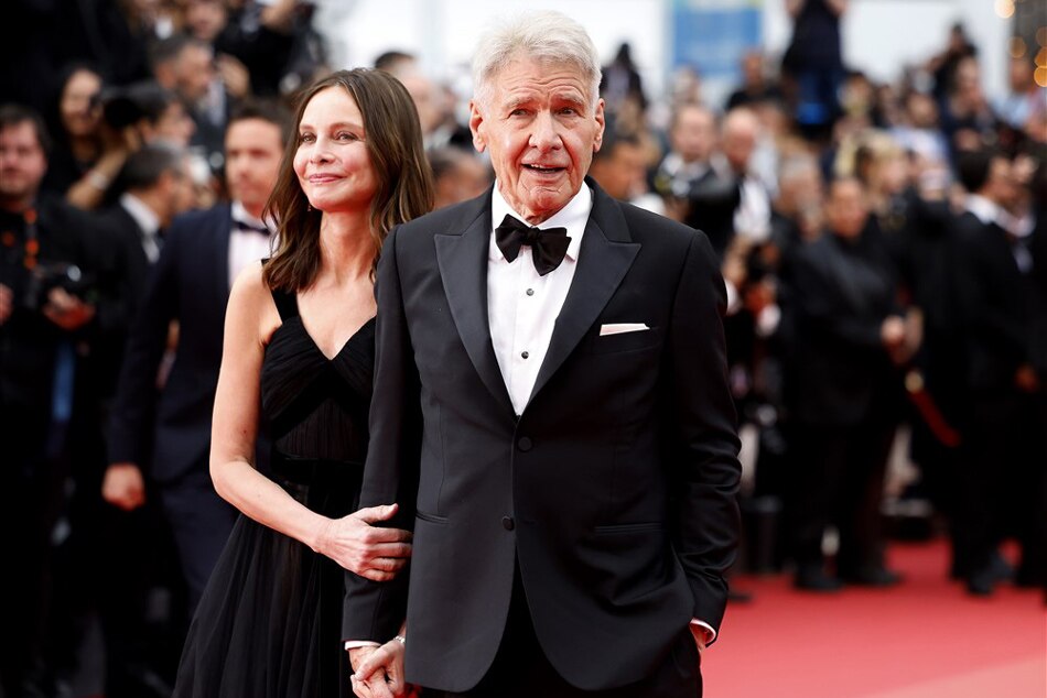 Harrison Ford and Calista Flockhart arrive for the screening of 'Indiana Jones and the Dial of Destiny' during the 76th annual Cannes Film Festival, in Cannes, France. Sebastien Nogier, EPA-EFE
