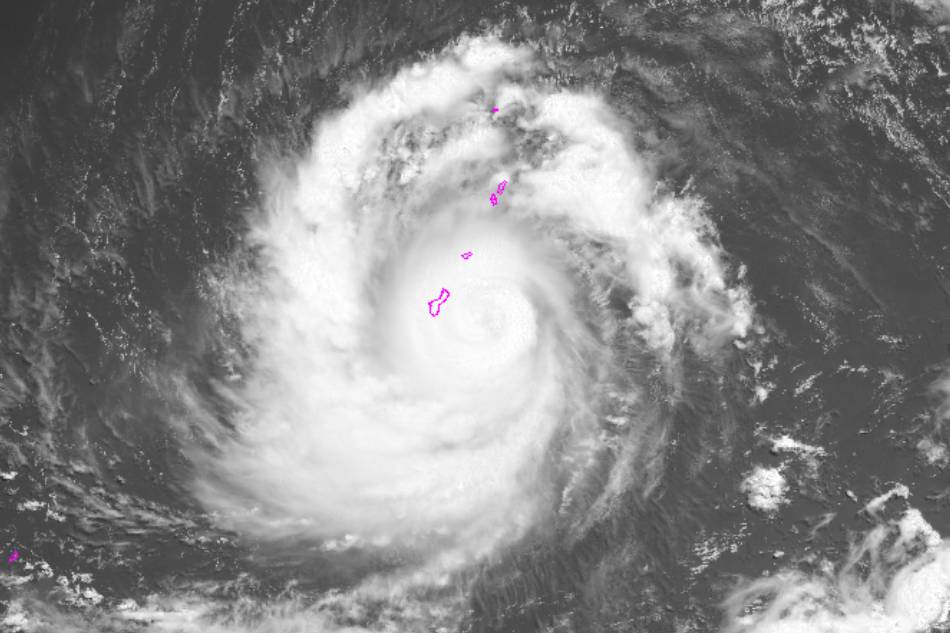 Typhoon Mawar hits Guam, a United States territory in the Pacific, on May 24, 2023. Satellite image courtesy of the US National Oceanic and Atmospheric Administration