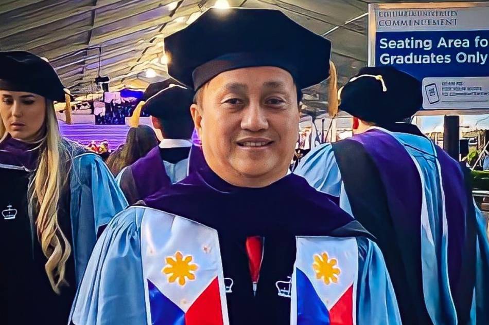 Senator Francis Tolentino wears a sash designed after the Philippine flag as part of his academic regalia during the graduation rites of the Columbia Law School in New York City on May 16, 2023. Courtesy: Senator Francis Tolentino/Facebook