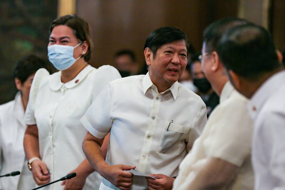 President Ferdinand R. Marcos Jr. greets Vice President Sara Z. Duterte and the members of the cabinet during the Legislative-Executive Development Advisory Council (LEDAC) meeting at the State Dining Hall of the Malacanang Palace in Manila on October 10, 2022. Jonathan Cellona, ABS-CBN News