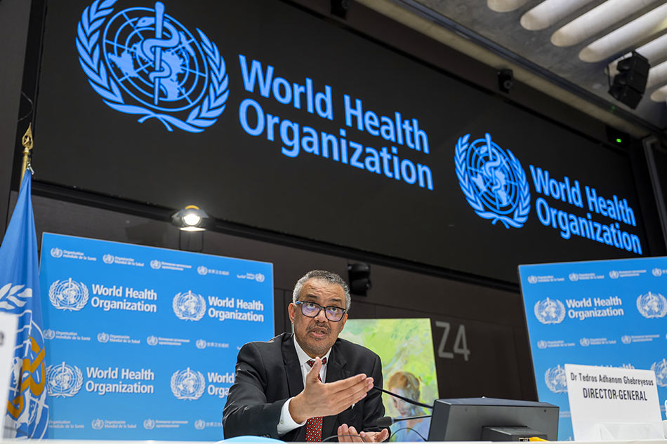 Director General of the World Health Organization (WHO) Tedros Adhanom Ghebreyesus speaks to journalists during a press conference about the Global WHO on World Health Day and the organization's 75th anniversary at the WHO headquarters in Geneva, Switzerland, 06 April 2023. EPA-EFE/MARTIAL TREZZINI