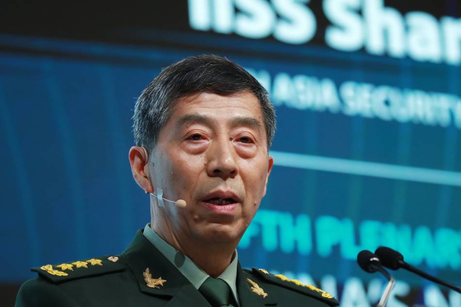 Chinese State Councilor and Minister of National Defense General Li Shangfu delivers his speech during a plenary session of the International Institute for Strategic Studies (IISS) Shangri-la Dialogue at the Shangri-la hotel in Singapore on June 4, 2023. Defense ministers and officials from 41 countries are gathered in the city state for the IISS Shangri-la Dialogue, an annual high level defence summit in the Asia Pacific region. How Hwee Young, EPA-EFE