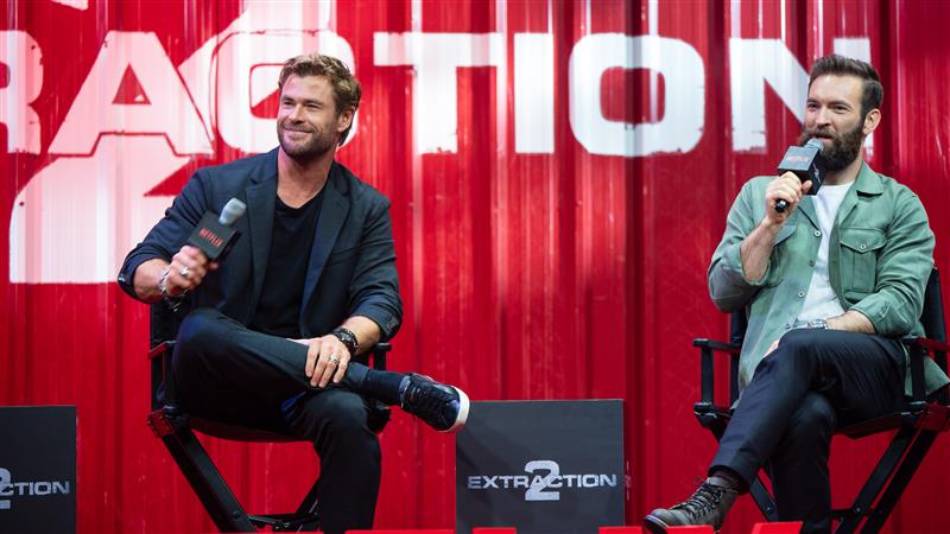 Chris Hemsworth and Sam Hargrave attend the APAC press conference of 'Extraction 2' in the Philippines on June 5, 2023. Netflix
