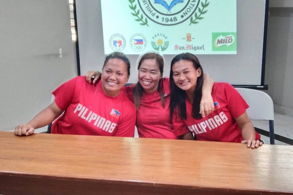 (L-R) CJ Roa, coach Ana Santiago, Angelu Gabriel of the Philippine Blu Girls during the Philippine Sportswriters Association (PSA) Forum at the Rizal Memorial Sports Complex, June 6, 2023. Handout photo.