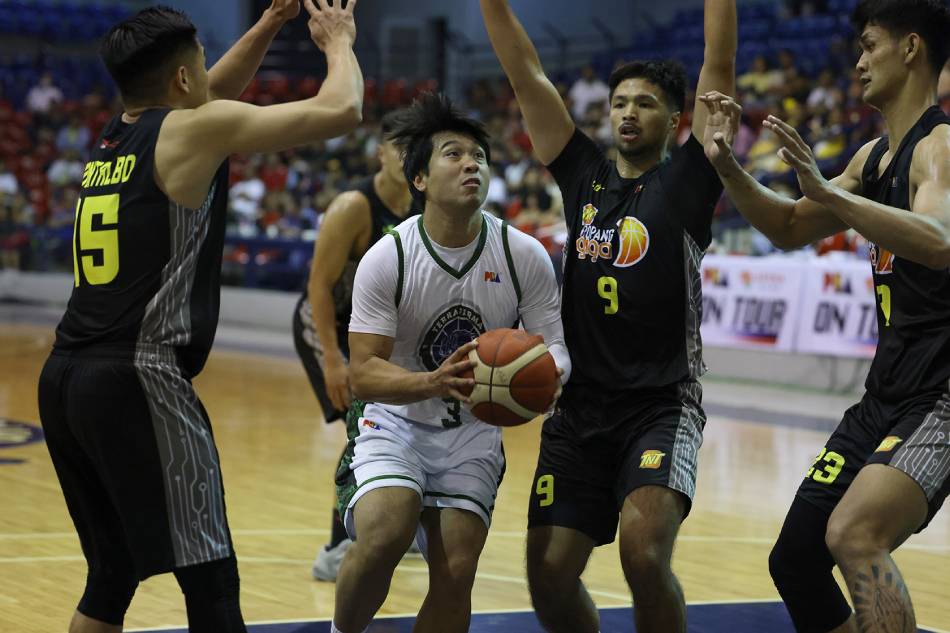 Juami Tiongson looks to score for TerraFirma against TNT in the PBA on Tour, June 7, 2023 at the Ynares Sports Arena in Pasig City. PBA Images.