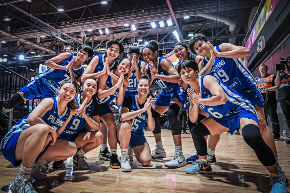 The Gilas Women celebrate after their breakthrough win over Chinese-Taipei in the FIBA Women's Asia Cup. FIBA Asia.