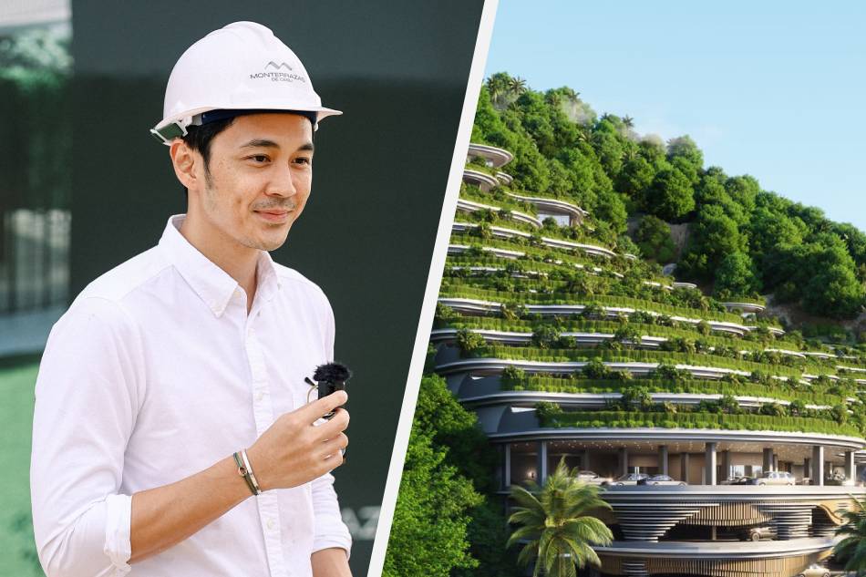 Slater Young (left) and his Banaue Rice Terraces-inspired condo project in Cebu. Handout