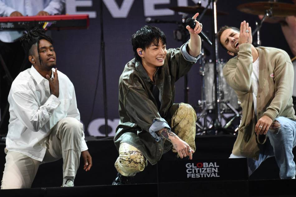 Jungkook (C) performs onstage during Global Citizen Festival 2023 at Central Park on September 23, 2023 in New York City. Noam Galai, AFP