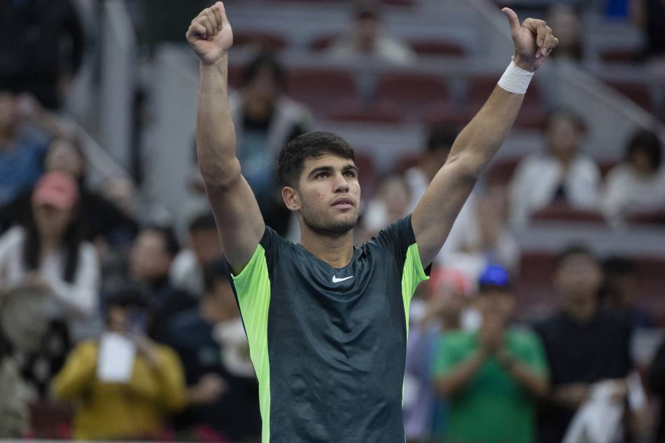 Carlos Alcaraz of Spain celebrates his victory over Lorenzo Musetti of Italy after their second round match at the China Open tennis tournament, in Beijing, China, October 1, 2023. Andres Martinez Casares, EPA-EFE.