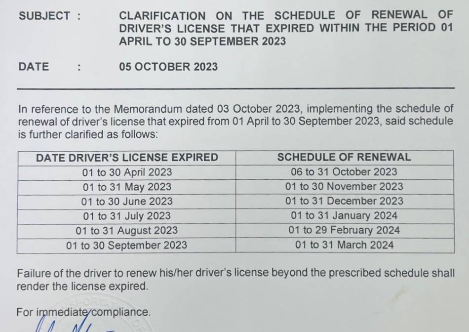 Schedule for renewal of expired driver’s licenses. Via Vivienne Gulla, ABS-CBN News 