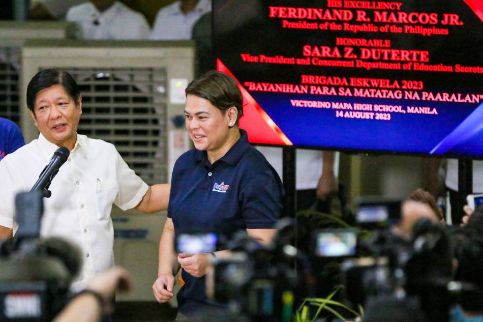 President Ferdinand Marcos Jr. and Vice President Sara Duterte lead the launch of Brigada Eskwela at the V. Mapa High School in Manila on August 14, 2023. Jonathan Cellona, ABS-CBN News/File 