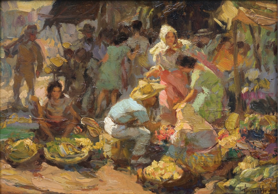 “Harvesters” by Anita Magsaysay-Ho. Dated 1957. Oil on canvas. 24”x30”(61 cm x 76 cm) 
