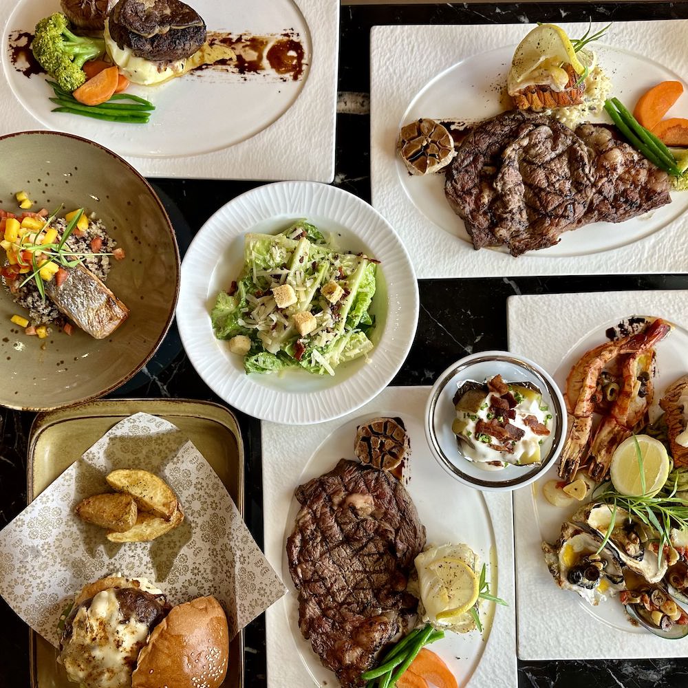The steakhouse presents an extensive menu featuring a variety of dishes.