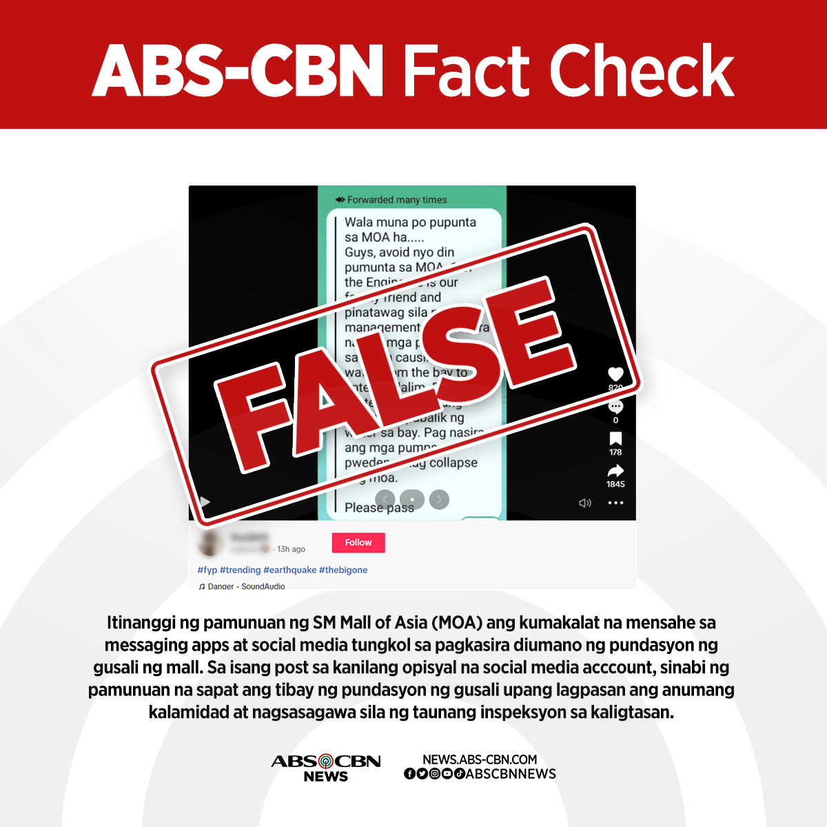 SM, itinangging nasira ang pundasyon ng gusali ng MOA