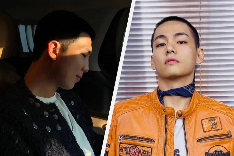 RM, left, and V sport their buzz cut hairstyle for their mandatory military service. Photos from RM