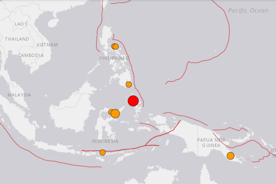 The red dot on this map shows the location of an offshore earthquake that hit near eastern Indonesia's Maluku islands. USGS