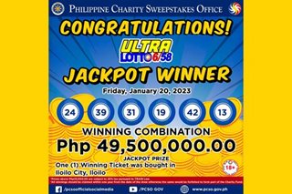 P49.5 milyong jackpot prize sa Ultra Lotto 6/58, napanalunan