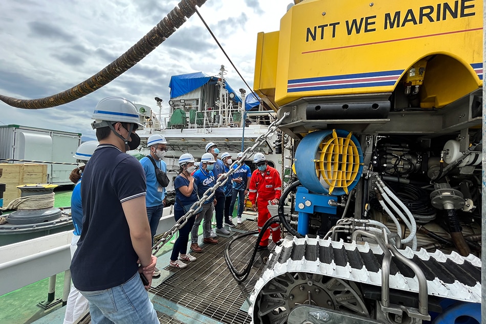 The Globe team aboard NTT WE Marine’s cable ship Subaru, which will land and lay cables in nine remaining segments of the Philippine Domestic Submarine Cable Network (PDSCN) project, as the partnership kicked off on January 20. Handout