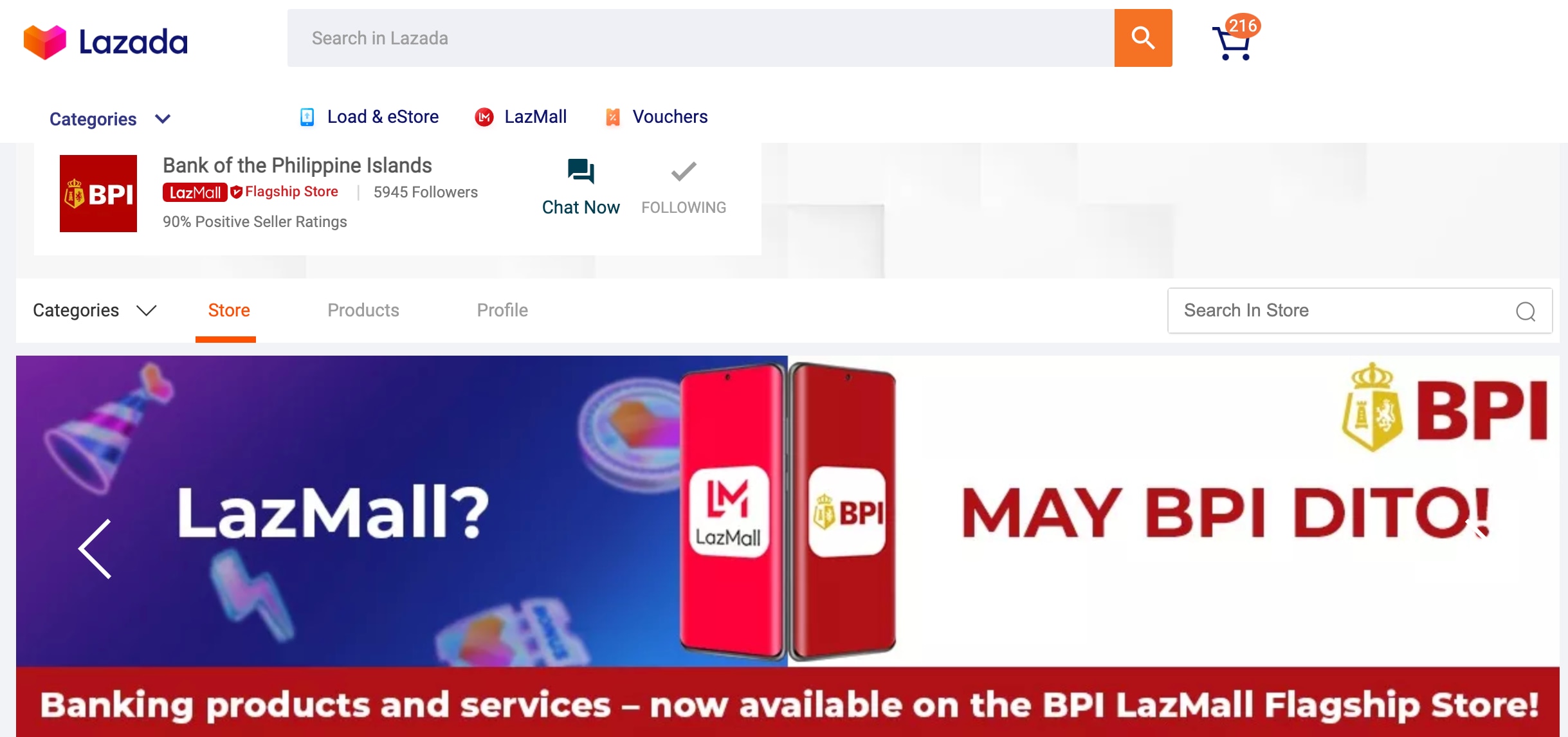 BPI's official page on the Lazada platform. Screenshot