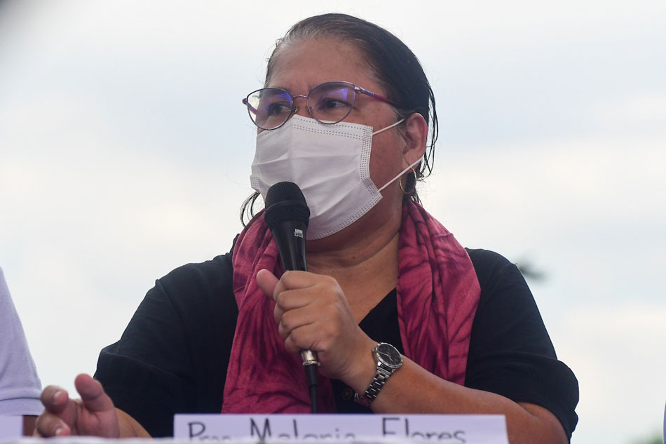 UP professor and former All UP Academic Employees Union president Dr. Melania Flores speaks during a press conference in Quezon City on February 7, 2023, a day after being arrested in her home within the UP Diliman campus. Mark Demayo, ABS-CBN News
