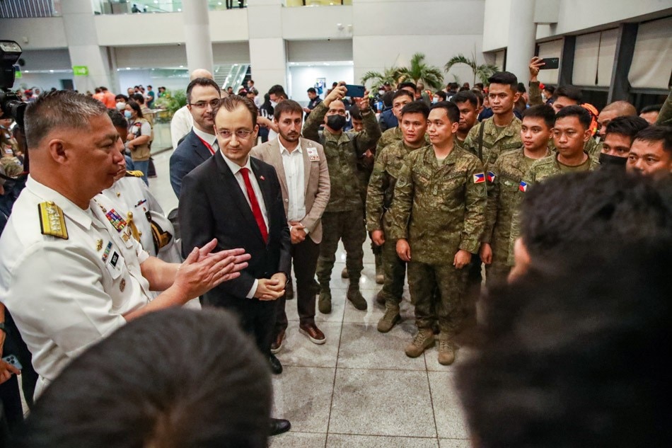 The Philippine contingent composed of members of various agencies prepare before participating in search and rescue operations in quake-hit Turkey at the Ninoy Aquino International Airport (NAIA) Terminal 3 in Pasay City on February 8, 2023. Seeing them off was Armed Forces of the Philippines deputy chief of staff Vice Adm. Rommel Anthony SD Reyes and Turkish Ambassador to the Philippines Niyazi Evren Akyol, who expressed his gratitude to the personnel participating in the operation. Jonathan Cellona, ABS-CBN News