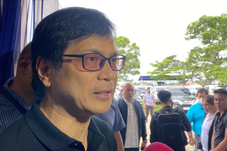 Interior Secretary Benjamin Abalos Jr. talks to reporters after a command conference at the headquarters of the Negros Oriental Provincial Police Office on Mar. 5, 2023. Annie Perez, ABS-CBN News