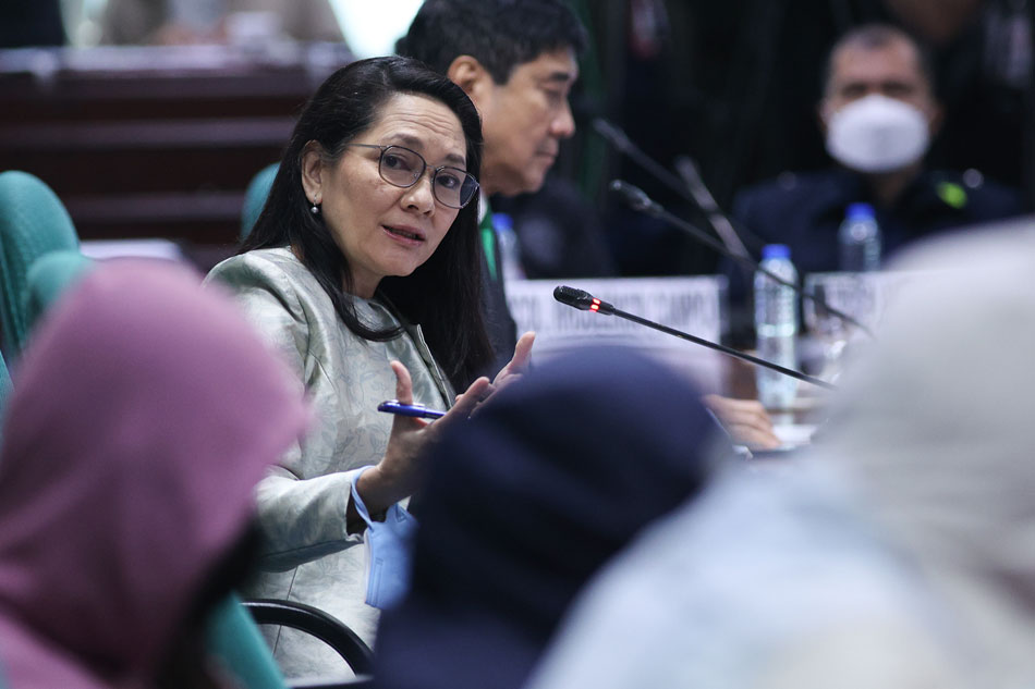 Sen. Risa Hontiveros presides over the hybrid hearing on Wednesday, January 25, 2023 on the use of Filipinos in scam operations abroad. Joseph Vidal, Senate PRIB/File.