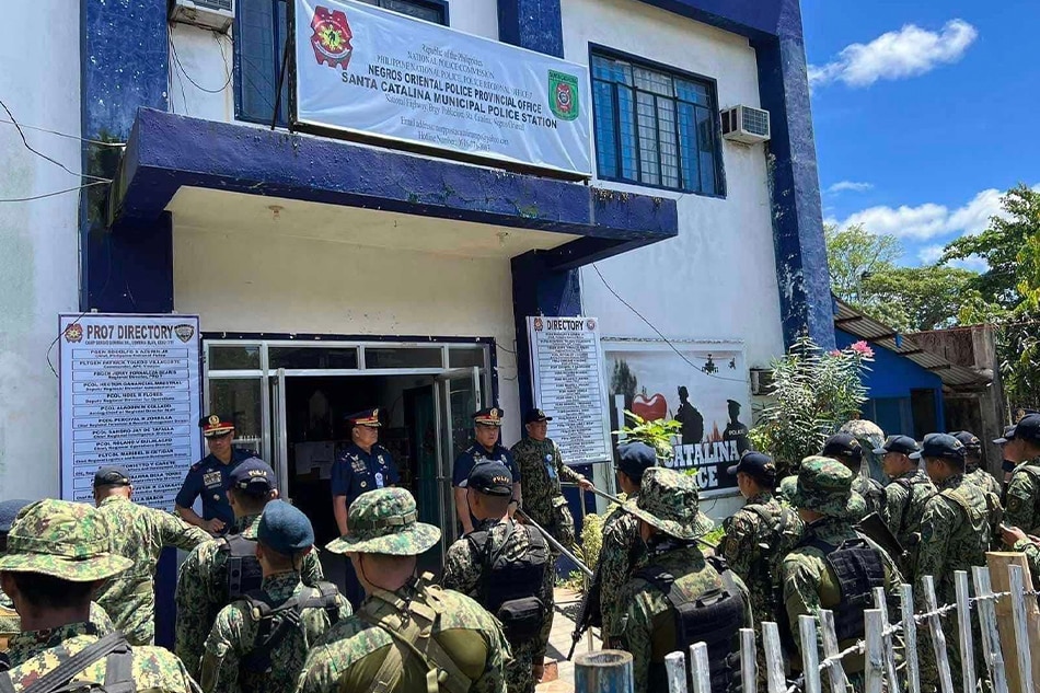 Police personnel at the Sta. Catalina Police Station were ordered relieved from duty following the assassination of Negros Oriental Governor Roel Degamo. Courtesy: Philippine National Police/Facebook