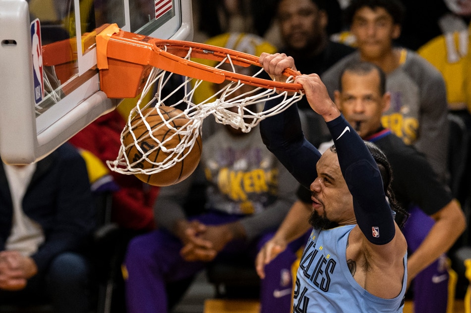 Memphis Grizzlies guard-forward Dillon Brooks scores during the first quarter of the game between the Memphis Grizzlies and the Los Angeles Lakers at Crypto.com Arena in Los Angeles, California, USA, March 7, 2023. Etienne Laurent, EPA-EFE.