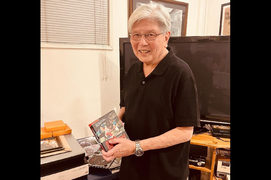 Mike de Leon holds a copy of Carlotta Films-distributed Blu-ray boxset with his eight films. Photo from Carlotta Films FB page