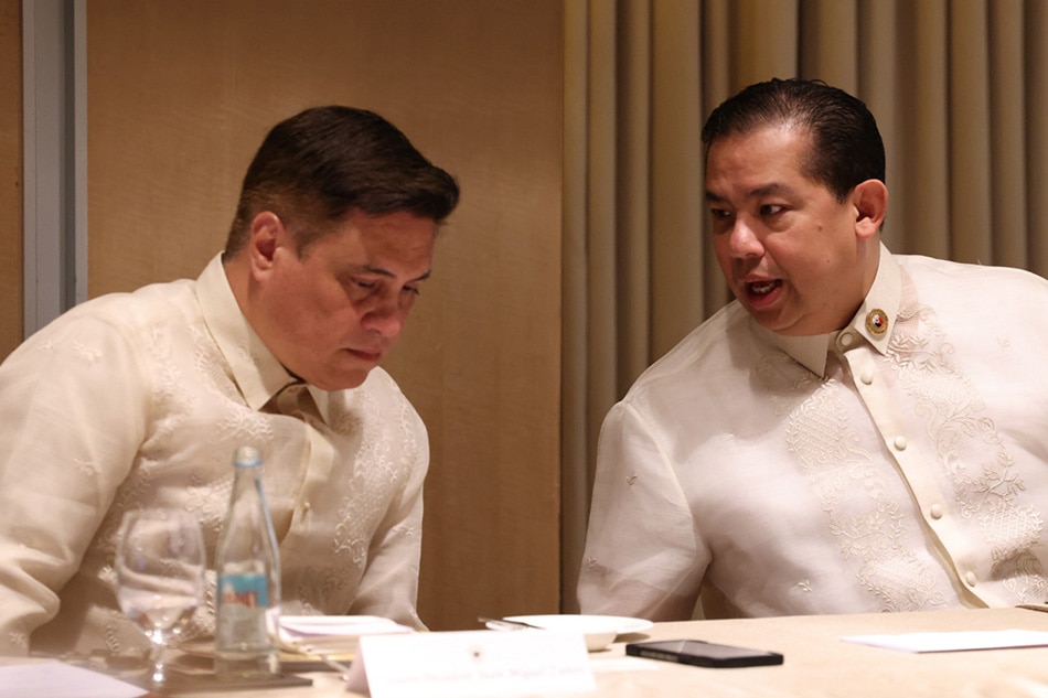 Speaker Ferdinand Martin G. Romualdez discusses with Senate President Migz Zubiri the plans for hosting the 31st Annual Meeting of the Asia Pacific Parliamentary Forum (APPF) on Nov. 23-26, 2023 in Manila, Philippines during a luncheon meeting with ambassadors and diplomats of APPF-member countries at the Shangri-la Hotel in Global City, Taguig Tuesday afternoon. House Media Affairs/File 