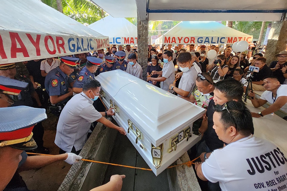 The remains of slain Negros Oriental Governor Roel Degamo are laid to rest in their family mausoleum in Brgy. Bonawon in Siaton, Negros Oriental on March 16, 2023. Degamo was killed along with 8 others in an armed attack last March 4 at his private compound in Pamplona that investigators say is politically motivated. Photo courtesy Roi Lomotan, PIA