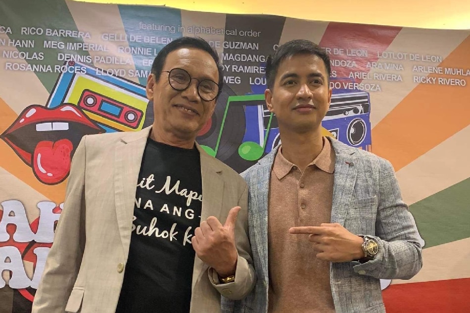 Songwriter Rey Valera (left) is portrayed by RK Batagsing (right) in the biopic 'Kahit Maputi Na Ang Buhok Ko.' Josh Mercado