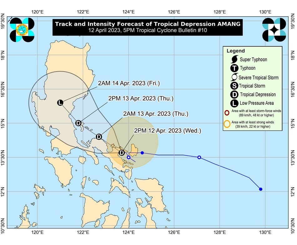 Track and intensity forecast for tropical depression Amang as of 5 p.m. Wednesday. PAGASA