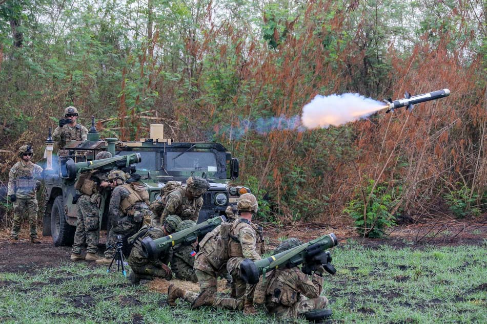 Members of the Philippine and US Armed Forces participate in a live fire exercise of the FGM-148 'Javelin' anti-tank system as part of Balikatan 2023 in Fort Magsaysay, Nueva Ecija on Thursday. Jonathan Cellona, ABS-CBN News