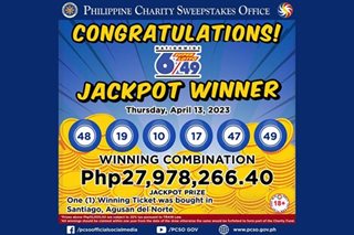 P27.9-M jackpot prize ng 6/49 Super Lotto, napanalunan