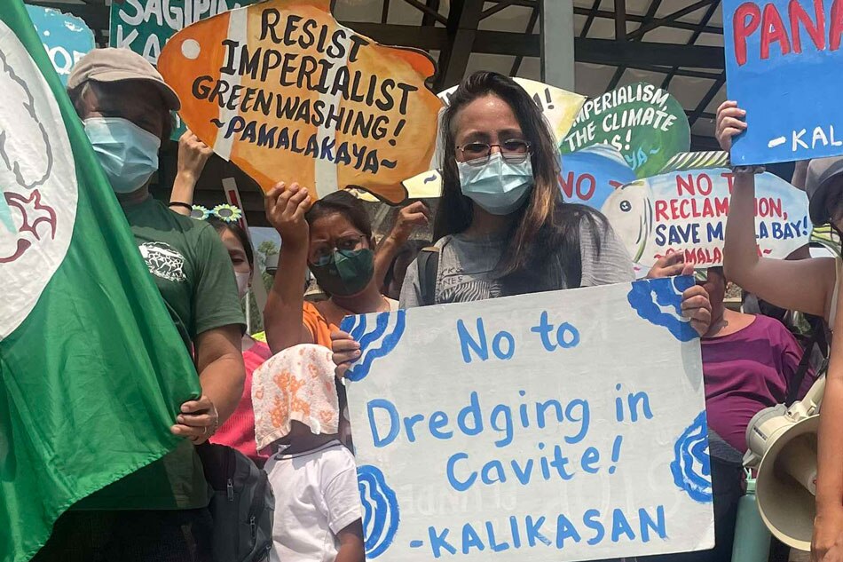 Advocacy groups slam reclamation projects during a rally in Mandaluyong City on April 22, 2023. Anna Cerezo, ABS-CBN News