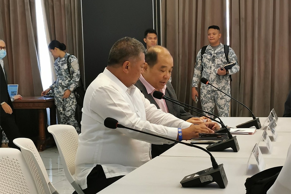 DOJ Secretary Jesus Crispin Remulla and Undersecretary Raul Vasquez and announce the 90-day extension for SIM registration before starting a meeting of an inter-agency task force. Adrian Ayalin, ABS-CBN News