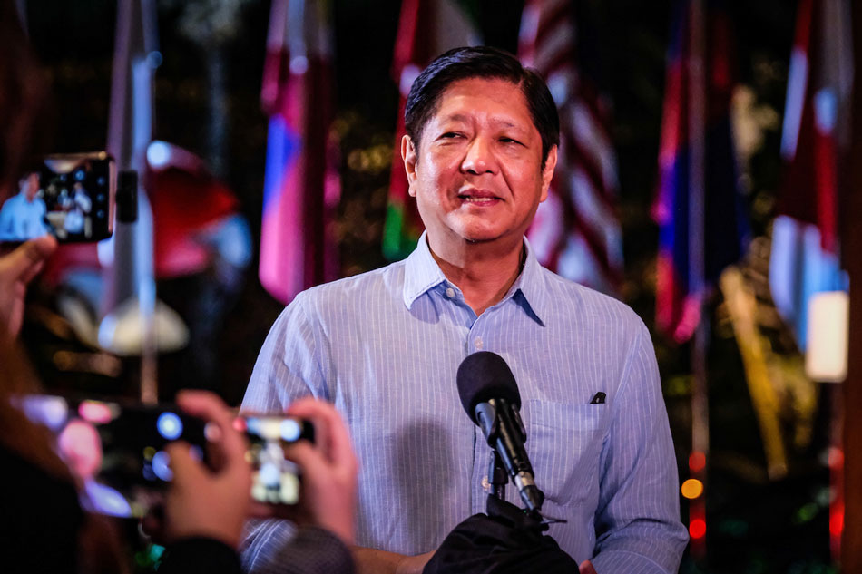 President Ferdinand Marcos Jr. answers questions from the media during an ambush interview after landing in Labuan Bajo, Indonesia to attend the 42nd ASEAN Summit on May 09, 2023. Yummie Dingding /PPA POOL