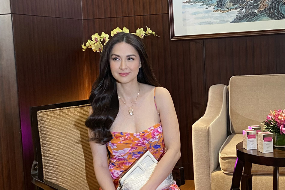 Marian Rivera speaks to media during her contract renewal with NuWhite Glutathione on Wednesday. Josh Mercado