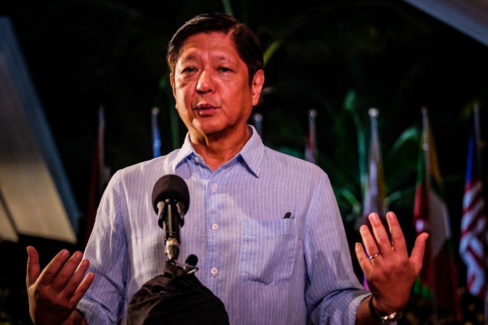 President Ferdinand Marcos Jr. answers questions from the media during an ambush interview after landing in Labuan Bajo, Indonesia to attend the 42nd Association of Southeast Asian Nations (ASEAN) Summit on May 09, 2023. Yummie Dingding /PPA POOL