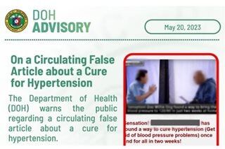 DOH alerts public about false article regarding hypertension 'cure'