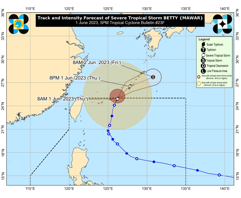 Severe tropical storm Betty has left the Philippine area of responsibility, as of 5 p.m. Thursday. PAGASA