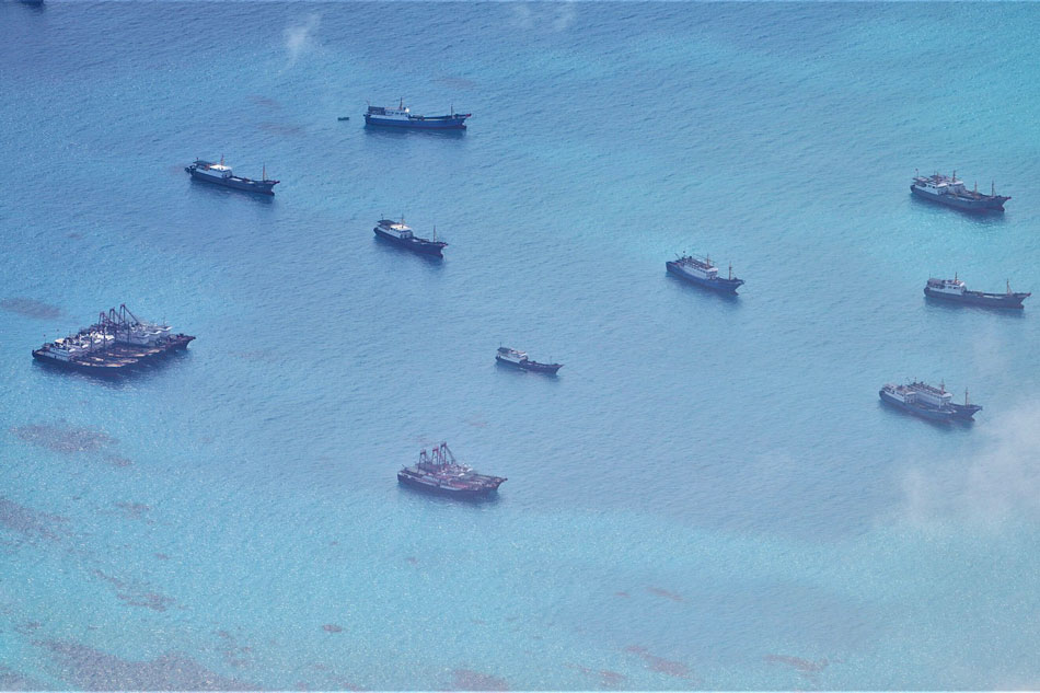July 2023 photo release from the Armed Forces of the Philippines Western Command shows Chinese vessels at Rozul Reef and Escoda Shoal.